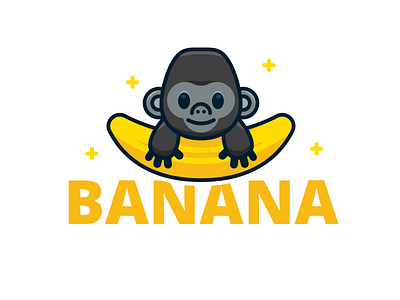 Banana Gorilla banana cartoon cute flat fruit gorilla illustration logo mascot monkey sweet yellow