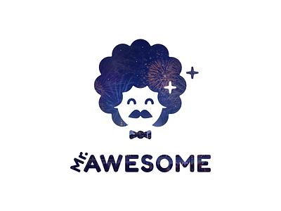 Mr Awesome afro face flat funny logo mascot minimal mustache papillon silhouette simple smile