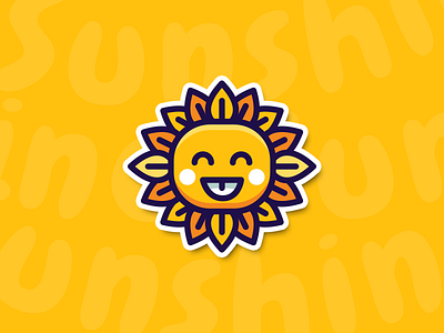 Sunshine cartoon children kid cute flat icon logo outline smile face sticker sun sunny sweet yellow