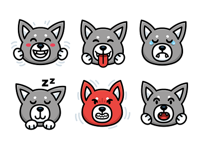 Wolf character Emoji animal cartoon character creative dog emoji emoticon expressions face flat funny husky icon illustration logo mascot sticker twitch vector wolf