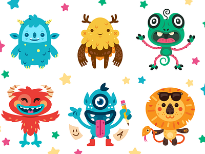 8 Cute Monsters animal cartoon character children book children kid clipart creative cute cute sweet design flat funny halloween icon illustration mascot monsters spooky sticker woodland