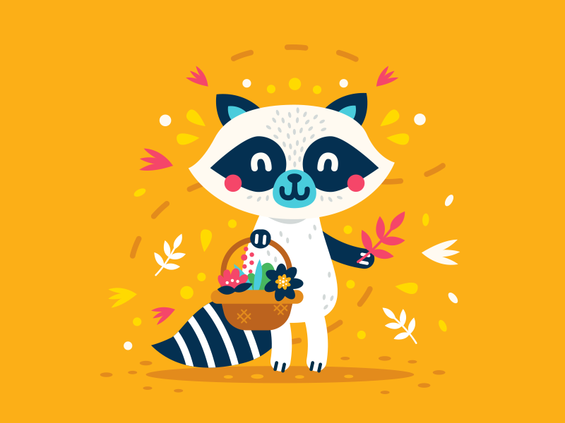 Cute Animals - Raccoon logo design simple sticker creative icon cartoon mascot flat character vintage animal woodland spring floral flower sweet cute illustration clipart raccoon
