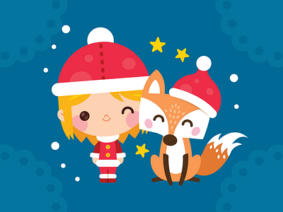 Merry Christmas! 4 Christmas Cards children christmas christmas cards christmas mascot characters clipart cute fox girl illustration magic santa claus sweet