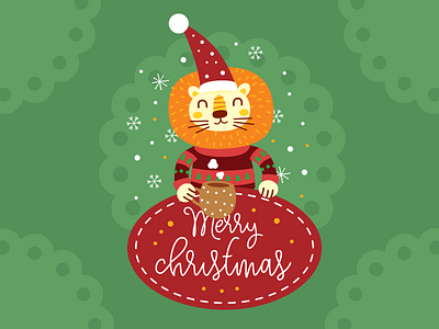 Christmas Lion Illustration Badge animal badge boho clipart cute flat illustration lion merry christmas sweet vintage xmas