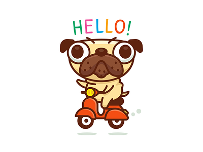 Pug ride Vespa animal cartoon chubby clipart fun funny italy logo mascot pug dog sticker sweet vespa