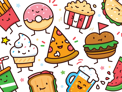Food Doodle Toolkit beer burger cartoon character creative cute donut doodle flat food fun funny ice cream icon illustration mascot outline pizza sticker sweet