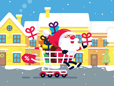 Merry Christmas Video character funny gift houses illustration mascot merry christmas neighborhood santa claus shopping snow video