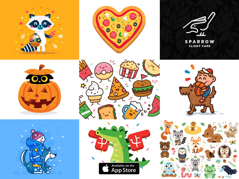 My Best 9 of 2017 animal animals best 2017 branding cartoon cute design dog cat dragon emoji flat food doodle fun funny funny illustration logo mascot pizza vector woodland