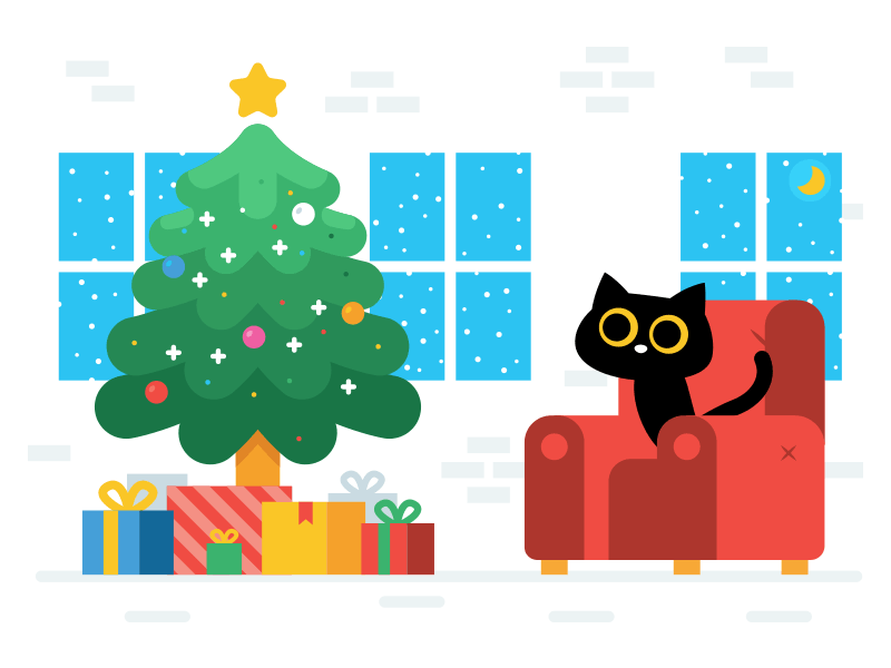 Merry Christmas! :D animal cartoon cat kitty character christmas tree creative cute design flat fun funny funny gif gift home icon illustration mascot merry christmas sticker sweet