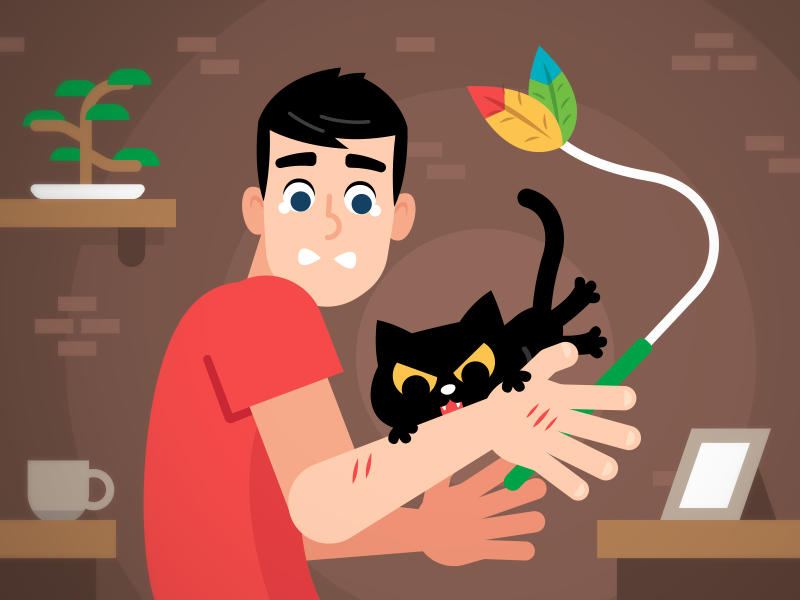 When Your Cat Bites You Instead Of The Toy..... friends dribbble fun funny character cartoon frustrated toy game illustration flat fullstory playoff cat