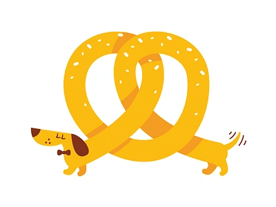 Pretzel Dog animal cartoon character character design creative cute dachshund design dog flat food fun funny germany icon illustration logo brand mark mascot pretzel sticker yellow