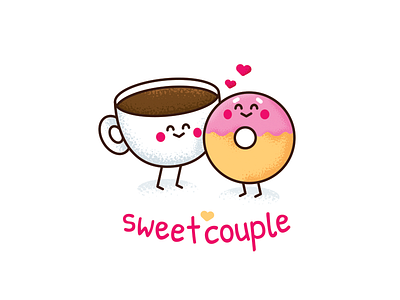 Sweet Couple breakfast candy cartoon character coffee cute design donut flat food funny icon illustration illustration clipart kawaii love lovely mascot sticker sweet valentines day
