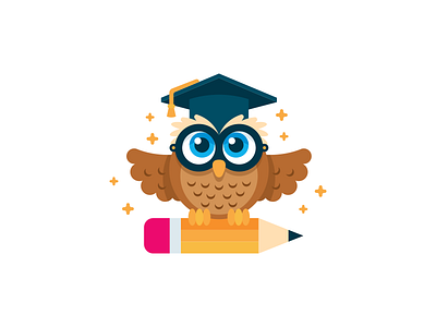 Graduated Owl animal children flat graduate icon illustration logo mascot owl pencil school woodland