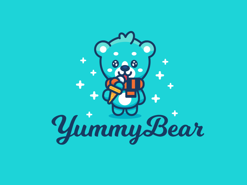 Yummy Bear illustration children kids logo brand mark winter ice cream kawaii sweet cute outline flat animal bear