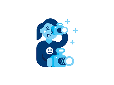 Photographer icon character blue shades cartoon character creative design face flat funny geek nerd girl icon illustration logo mascot photography picture simple sticker sweet web