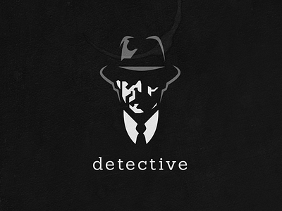 Detective Logo Design black dark detective face flat illustration logo brand mark negative space noir police retro vintage