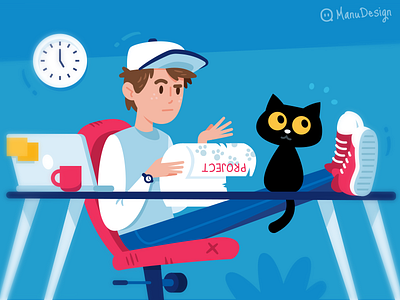 Illustration for Fiverr Newsletter animal cartoon cat character creative cute design designer face fiverr flat freelance funny illustration laptop mailchimp mascot simple sweet young boy