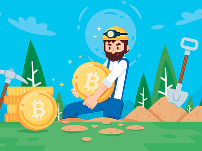 Cryptocurrency Bitcoin Miner Illustration beard bitcoin business cartoon character colorful concept creative cryptocurrency cute design flat fun funny gold illustration mascot miner simple worker