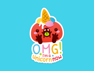 OMG! I'm a unicorn now sticker cartoon cute emoji emoticon flat freak fun funny ice cream illustration monster silly sticker sweet