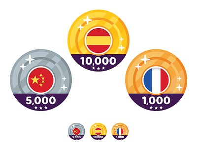 Icons Medal Badge for Language Learning App app badge china flat france game gold silver bronze icon illustration language learning medal spain