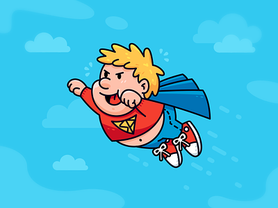Funny Superhero cartoon character comic creative fat chubby flat friend friendly fun funny illustration mascot sky superhero