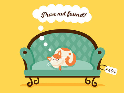 404 Error Page - Purr Not Found 404 error page animal cartoon cat character clipart couch creative cute flat fun funny graphic illustration kitty landing page mascot sleeping sweet vintage