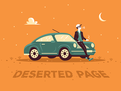 404 Error Page - Deserted Page 404 error page car cartoon character clipart creative desert flat graphic illustration mascot night orange page not found porsche sport car typo typography ui warm colors