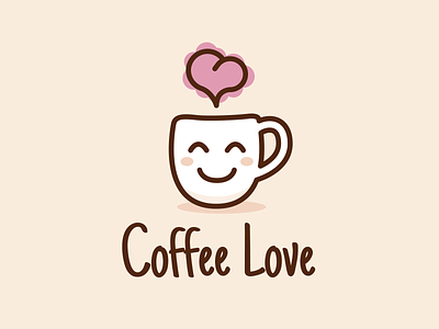 Coffee Love Cute Logo Design branding cartoon character coffee creative cup of coffee cute design flat funny illustration logo love mark mascot outline sticker sweet valentine day vector