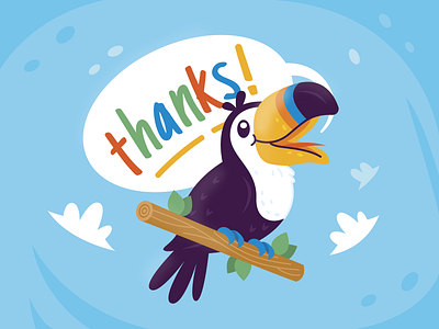 Thanks to Toucans animal bird cartoon character children cute design flat funny happy illustration kids logo mascot party sticker sweet thanks toucan tropical