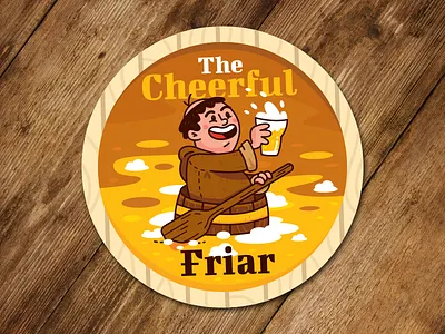 The Cheerful Friar badge barrel beer beerfest cartoon character cheers coaster creative drink flat friar funny happy illustration logo mascot playoff sticker stickermule