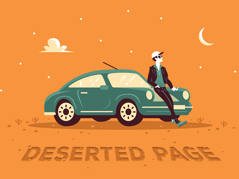 Deserted Page GIF Animation 404 error page animation car cartoon character cool desert design flat gif illustration motion graphic night orange page not found porsche relax relaxing retro smoke smoking vintage