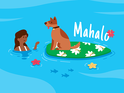Eat Shop Play - Mahalo animal cartoon character creative cute dog flat flowers funny girl hawaii illustration mahalo mascot relaxing sea summer surf vector water