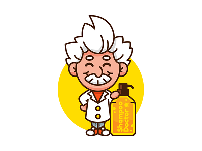 Shampoo Doctor Logo Mascot cartoon character cute digital doctor einstein flat funny graphic illustration logo mascot modern outline science scientist sticker vector