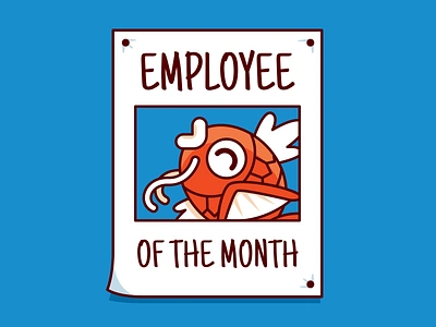 Employee of the month cartoon character cool creative design employee flat funny illustration magikarp office outline paper pokédex pokémon pokémon go smile splash studio vector