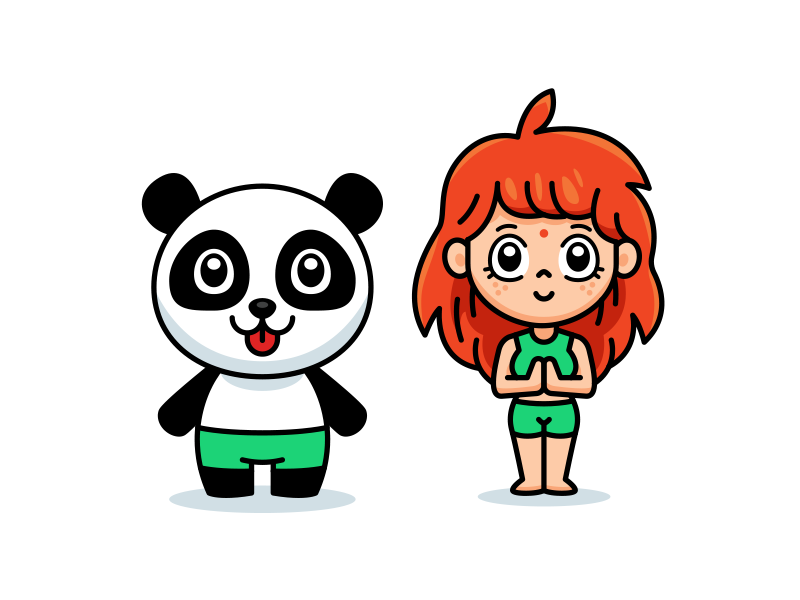 Yoga Girl and Panda Mascot animal cartoon character children creative design cute digital flat funny girl graphic illustration mascot outline panda redhead sweet vector yoga yogi