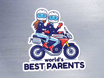 World's Best Parents magnets bike biker cartoon creative cute dad design flat graphic illustration mascot mom motocycle outline parents rider sticker sweet vector yamaha