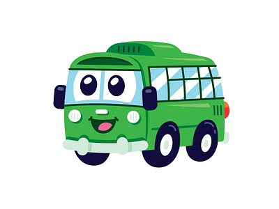 Bus Character Design adorable bus cartoon character children creative cute digital flat funny graphic green illustration kids play product design sweet toy vector vehicle