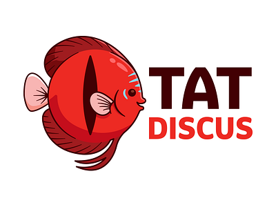 Tat Discus Logo and Shirt Design animal brand cartoon character company cute fish flat friendly funny identity illustration logo logodesign mascot outline red smile t shirt design vector