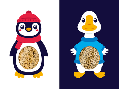 Penguin and Goose Snack Package animal breakfast cartoon cute flat friendly funny goose illustration kawaii kids mascot meal package packaging design penguin product design snack sweet vector