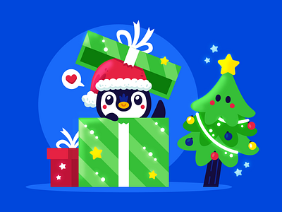 Christmas Time! animal cartoon christmas christmas tree clipart cute flat funny gift gift box graphic holiday illustration kawaii mascot merry christmas penguin santa claus sweet vector