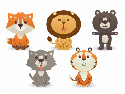 Funny Mascot Animal Predator animal bear color cute fox funny illustration lion predator simple tiger wild wolf