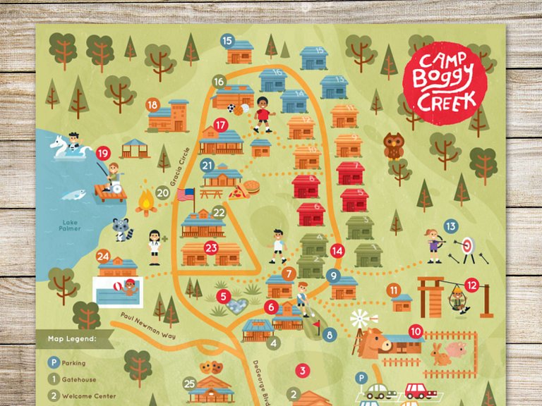 Camp Boggy Creek Map Design by Manu on Dribbble