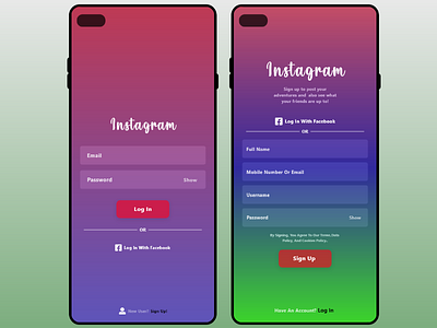 Instagram login page. design illustration ui ux