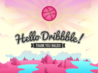 Hello Dribbble! clouds dribbble graphic design heaven hello dribbble illustrator landscape photoshop pink shine ux