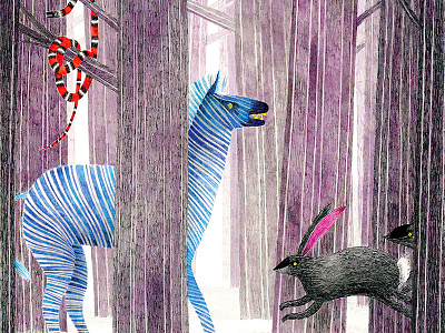 Forest bunny forest illustration ink snake zebra