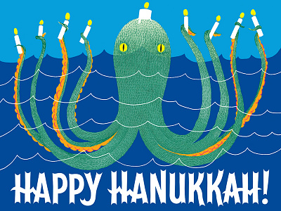 "Happy Hanukkah!" greeting card hanukkah illustration lettering octopus