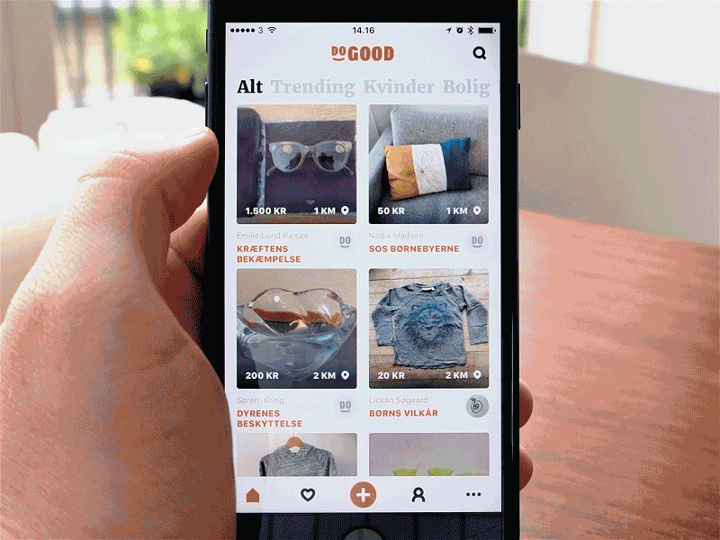 DoGood Feed app browsing categories charity dogood feed mobile second hand ui ux