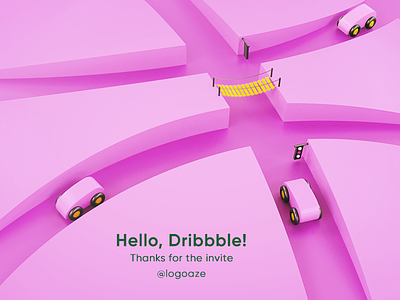Hello, Dribbble! car debut dribbble first hello invite isometric low poly lowpoly pink toy way
