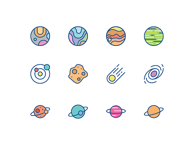 Universe Icon Set comet icon meteor orbit planet set space universe