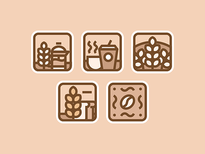 Coffee & Bread Icons artisan bread cafe chill coffee collection cup drink icon set wheat
